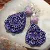 handmade earrings made of clay, amethyst and sterling silver balls.