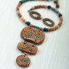 Fashion statement necklace made of clay, sea sediment jasper, picture jasper, druzy and chrysocolla